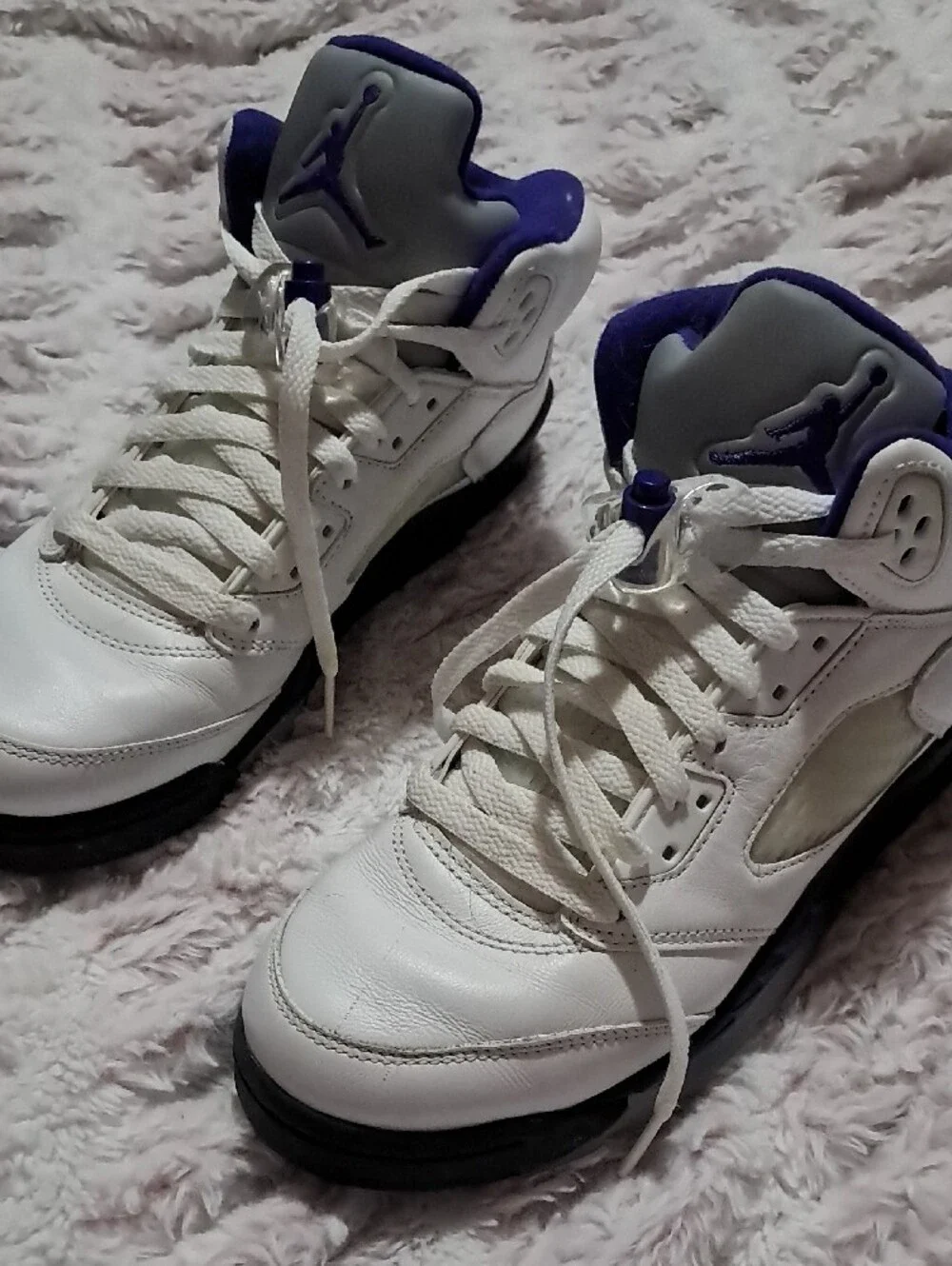 Jordan Kids White and Purple Mid-Top Sneakers